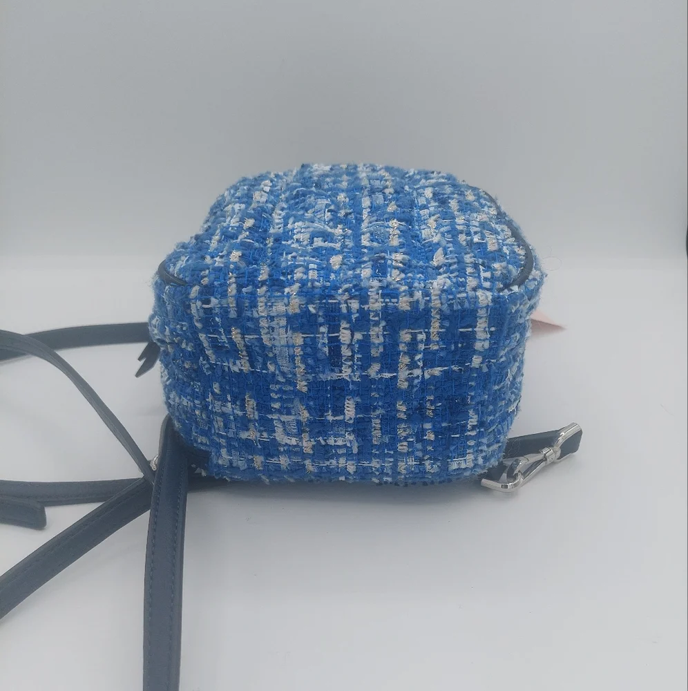 Kate Spade crossbody top handle tweed blue mini Briar Lane backpack - Picture 6 of 8